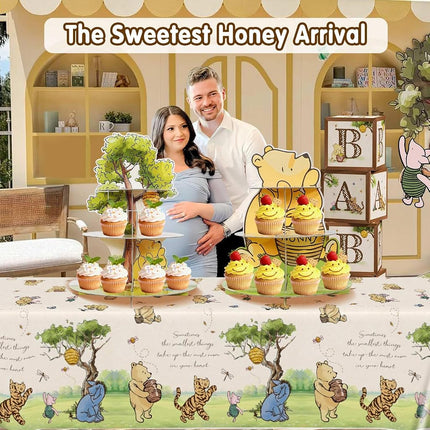 Lopeastar 2Pcs Classic Winnie Bear Baby Shower Birthday Decorations Cupcake Stands