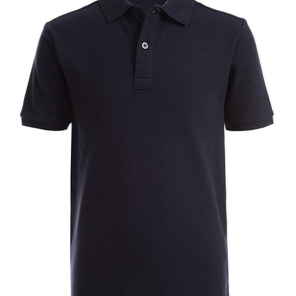 Nautica Boys' School Uniform Short Sleeve Polo Shirt, Button Closure, Comfortable & Soft Pique Fabric, Navy, 18-20 Husky
