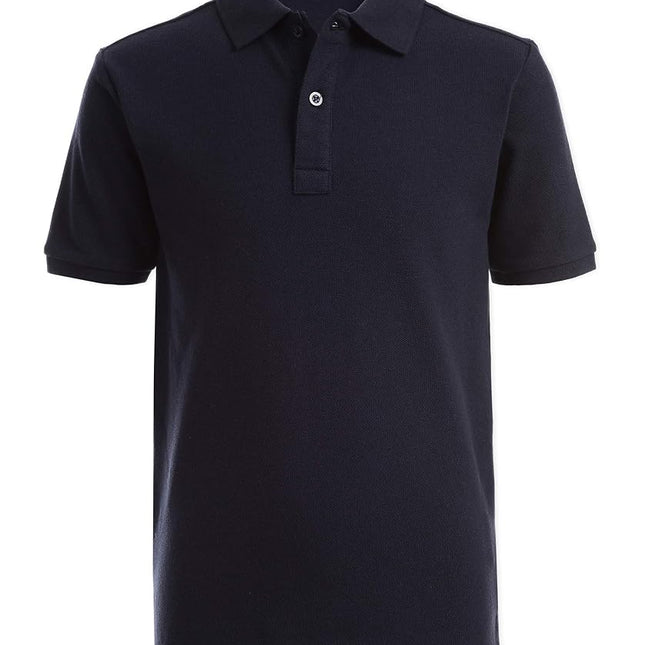 Nautica Boys' School Uniform Short Sleeve Polo Shirt, Button Closure, Comfortable & Soft Pique Fabric, Navy, 18-20 Husky