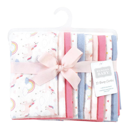 Hudson Baby Bavoirs en flanelle de coton pour bébé, motif licornes et arcs-en-ciel, lot de 10, taille unique