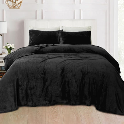 Elegant Comfort Luxuriously Soft 4-Piece Velvet Plush Flannel Sheet Set - Premium Quality - Cozy Warm, Anti-Static, Non Pilling Fuzzy Velvet Flannel Fleece Deep Pocket Sheet Set - Twin XL, Black
