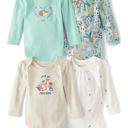 The Children's Place Baby Boys' And Newborn Long Sleeve Bodysuits, Multipacks, Wintermint 4-pack, 3-6 Months