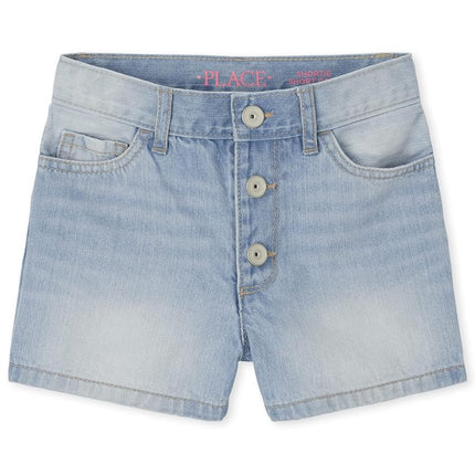 The Children's Place Girls High Waist Button Front Denim Shortie Shorts, Leighton Wash, 12