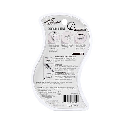 i•Envy Super Strong Hold Eyelash Adhesive, Waterproof, 48-Hour Long-Lasting Lash Glue, Latex-Free, Hypoallergenic, Quick-Drying with Brush-On Applicator for Strip Lashes (Clear, 2 Pack)