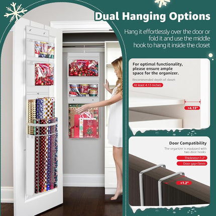 Hanging Wrapping Paper Organizer Storage, Over Door Gift Wrap Roll Holder