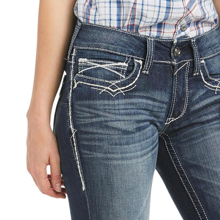 ARIAT Women's R.e.a.l. Mid Rise Stretch Entwined Boot Cut Jean, Marine, 34 Long