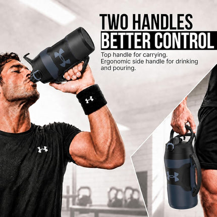 Under Armour Playmaker Sport Jug, Water Bottle with Handle, Foam Insulated & Leak Resistant, 64oz, Navy/Black
