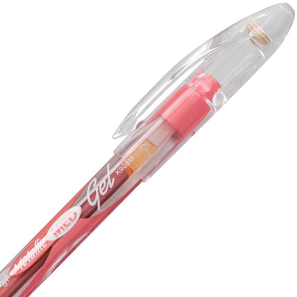 Pentel Sunburst Metallic Gel Pen, 0.8mm Tip Writes 0.4mm Line, Red/Transparent Barrel Red Ink, Box of 12 (K908-MB) by Pentel