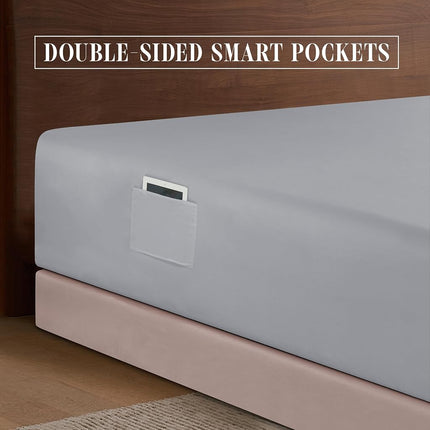 Elegant Comfort 1500 Premium Hotel Quality 18-24 Inches Deep - Extra Deep Pocket Single Fitted Sheet for High Mattress, Luxury and Softest, Smart Pocket - Wrinkle Free, King, Silver