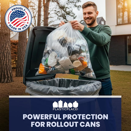 Plasticplace 95 Gallon Trash Bags, 2.0 Mil, 61"W x 68"H, Clear, 25/Case