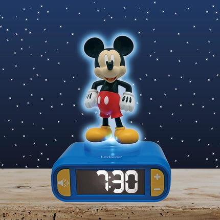 LEXIBOOK, Disney Mickey, Mickey Nightlight Alarm Clock, Sounds and Melodies, LCD Backlit Screen, Luminous, Snooze, Blue, RL800MCH