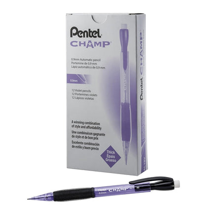 Portaminas Pentel Champ, (0,9 mm), cuerpo violeta translúcido, caja de 12 (AL19V)
