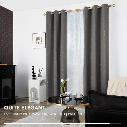 Deconovo Blackout Grommet Curtains Pair with Golden Dots Pattern Energy Saving Room Darkening Curtains for Living Room and Sliding Glass Door 42W x 84L Inch Grey 2 Panels
