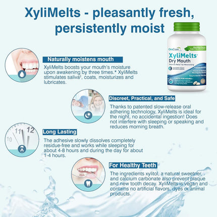 Oracoat XyliMelts for Dry Mouth Night Time or Day - Moisturizing Dry Mouth Adhering Discs, Sugar Free with Xylitol, 230 Count, Mild- Mint Flavor, 8-Hour Relief