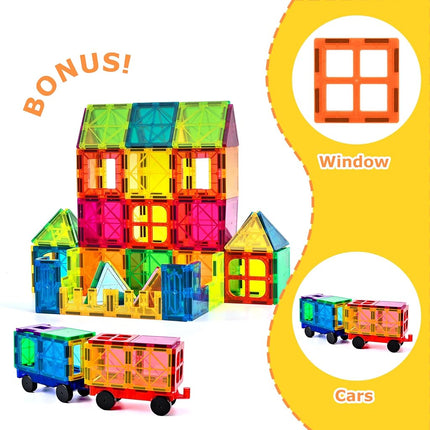 cossy 120PCS Magnetic Tiles, 3D Magnetic Building Blocks with 2 Car Bases, STEM Magnet Toys for Kids, Building Construction Toy, Learning Educational Construction Toys for 3+ Year Boys & Girls
