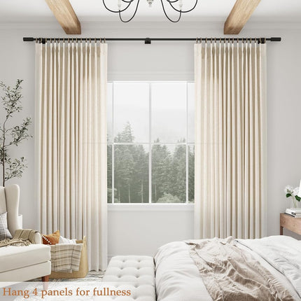 Aersas Linen Pinch Pleated Curtains 84 Inch Length 2 Panels Set for Living Room Cream Semi Sheer Window Curtain for Bedroom Boho Farmhouse Neutral Back Tab Drape Decor with Hooks, Natural Beige Ivory