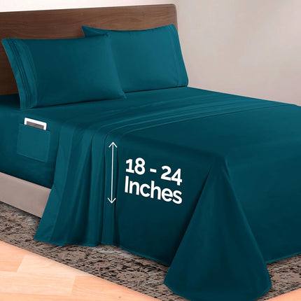 Elegant Comfort Luxurious 1500 Premium Hotel Quality Microfiber 4-Piece Sheet Set, 18-24 Inches Deep - Extra Deep Pocket Sheets - Ultra Soft 4PC Deep Pocket Sheets, Twin/Twin XL, Marine Teal