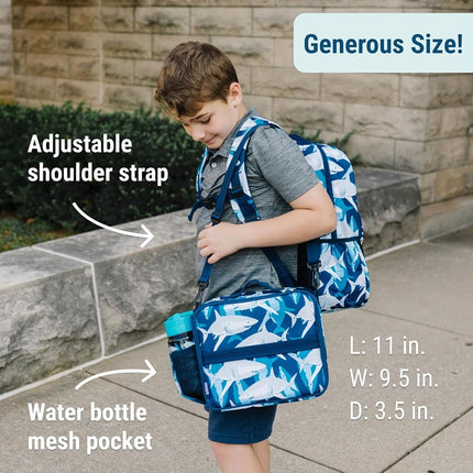 Wildkin Kids ECO rPET Insulated Lunch Box – Keeps Food Hot or Cold, Easy-Clean Lining, Mesh Pockets & BPA-Free – Boys & Girls, Ideal for School, Travel & Daycare – Sharks