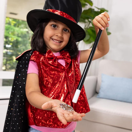 Melissa & Doug Magician Role Play Costume Set - Includes Hat, Cape, Wand, Magic Tricks