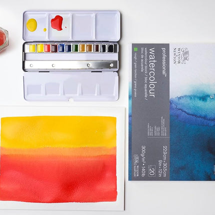 Winsor & Newton Watercolour Paper, 100% Cotton, Bright Natural White, 22,9 x 30,5cm-20 Blatt im Block, 300g/m²