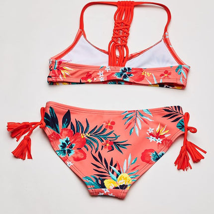 Kanu Surf Girls' Willow V-Neck Bikini Beach Sport 2-Piece Swimsuit Two, Brooke Coral, 16