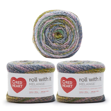 Red Heart Roll with It Melange Yarn, 3 Pack, Green