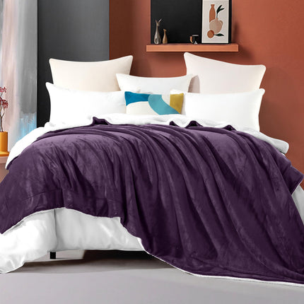 Elegant Comfort Ultra Soft Reversible Flannel Sherpa Blanket - Cozy Silky Fleece Throw for Couch, Bed - Plush Fuzzy Warm Winter Blanket for Gift, Twin XL, Purple