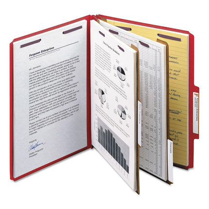 Smead Pressboard Classification File Folder with SafeSHIELD Fasteners, 2 Dividers, 2" Expansion, Letter Size, Bright Red, 10 per Box (14031)