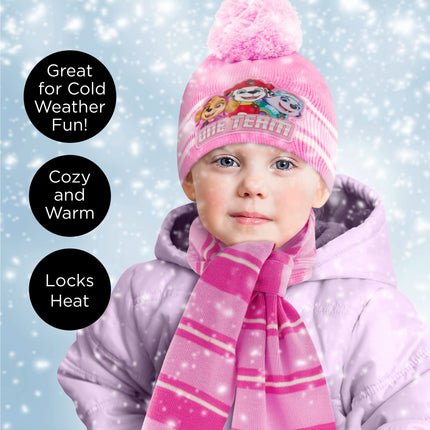Nickelodeon girls Toddler Winter Hat, Scarf & Mittens Set 2-4 Or Paw Patrol Marshall Hat, Scarves & Kids Gloves Sets 4-7, Pink - Mittens Set, Ages 2-4