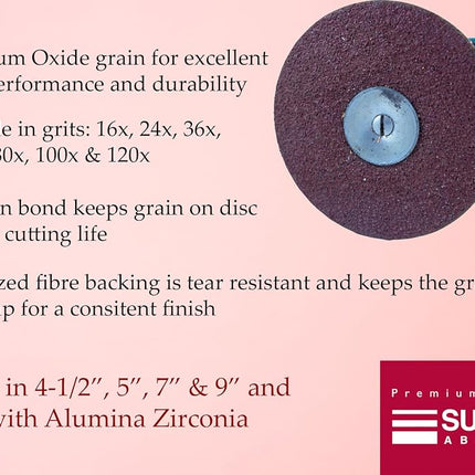 Sungold Abrasives 17201 24 Grit Aluminum Oxide Fibre Disc (25 Pack), 5 x 7/8" Center Hole