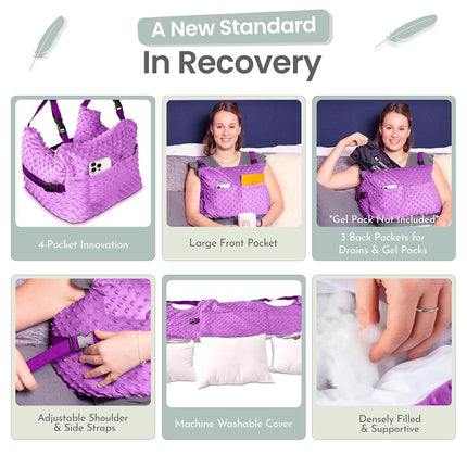 MOYOAMA Post Mastectomy Pillow - Breast Cancer Surgery Recovery, Breast Enlargement - Lightweight Post-Operative Pillow with 4 Integrated Pockets to Support Healing