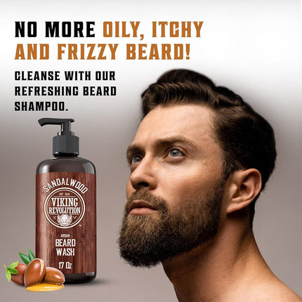 Viking Revolution - Beard Shampoo And Conditioner - Natural Beard Wash & Beard Conditioner With Argan & Jojoba Oils - Softens & Strengthens - Gifts For Men - Sandalwood - 2 x 500 ml