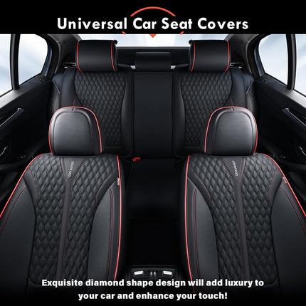 Coverado Car Seat Covers Full Set, Nappa Leather Seat Covers for Cars, Waterproof Front Seat Covers and Back Seat Covers, Car Seat Protector, Car Seat Cover Universal Fit for Most Cars, Black&Red