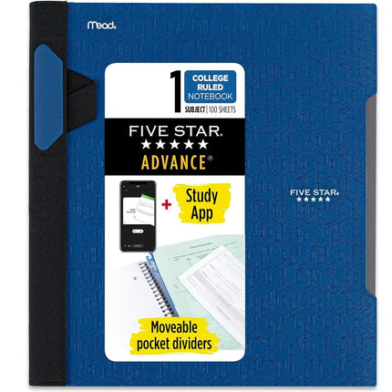 Five Star Advance Spiral Notebook, 1-Subject, College Ruled Paper, 11" x 8-1/2", 100 Sheets, With Spiral Guard and Movable Dividers, Color Will Vary (06322)