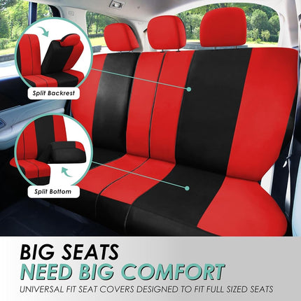 FH Group Automotive Seat Covers Red Universal Fit Bucket and Bench Cover fits most Cars, SUVs, and Trucks (Full Set Airbag Compatible with Split Bench) FB030RED115