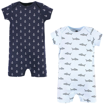 Hudson Baby Unisex Cotton Rompers, Blue Shark, 3-6