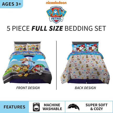 Franco Juego de cama infantil Paw Patrol, edredón supersuave y juego de sábanas, 5 piezas tamaño matrimonial (oficial) Nickelodeon, 99 x 190.5 cm