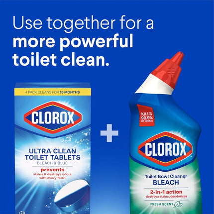 Clorox Bleach & Blue Nettoyant Automatique pour Cuve de Toilettes Parfum Pluie, 4 unités, Bleach & Blue, 4 unités