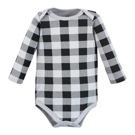 Hudson Baby unisex-baby Cotton Long-sleeve Bodysuits, Baby Bear Gray Black, 3-6 Months