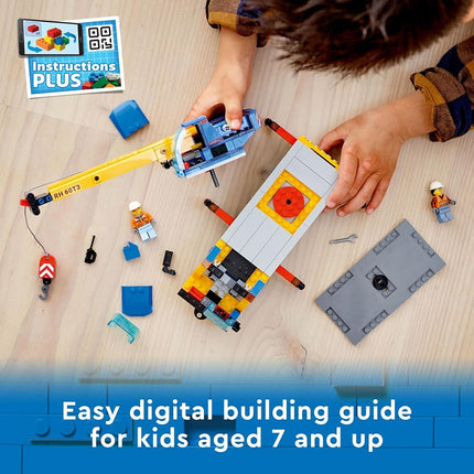 LEGO City Mobile Crane 60324 Building Kit; Toy Construction Vehicle with Working Boom, Outriggers and Winch System; Includes Driver and Worker Minifigures; for Boys and Girls Aged 7+ (340 Pieces)