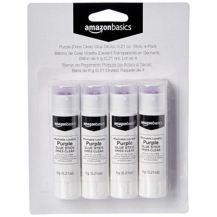 Amazon Basics Washable School Glue Sticks, Dries Clear, 7 g Stick, 60-Pack, Small, Purple