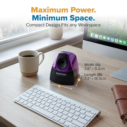 Bostitch Personal Electric Pencil Sharpener, Powerful Stall-Free Motor, High Capacity Shavings Tray, Metallic Purple