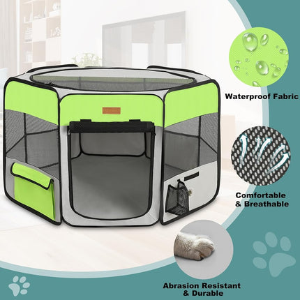Akinerri Dog Playpen, Foldable Puppy Pet Exercise Kennel with Removable Mesh Shade Cover, Portable Pet Playpen for Pet’s Indoor or Outdoor Training