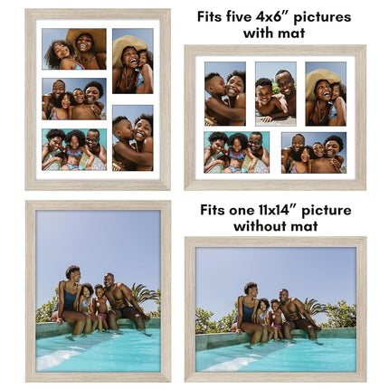 Americanflat 6x4 Collage Photo Frame with Shatter-Resistant Glass - Signature Collection - Fits Five 4x6 Photos or Use as One 11x14 Picture Frame for Wall Display - Driftwood