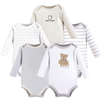 Hudson Baby unisex-baby Cotton Long-sleeve Bodysuits, Bear, 9-12 Months
