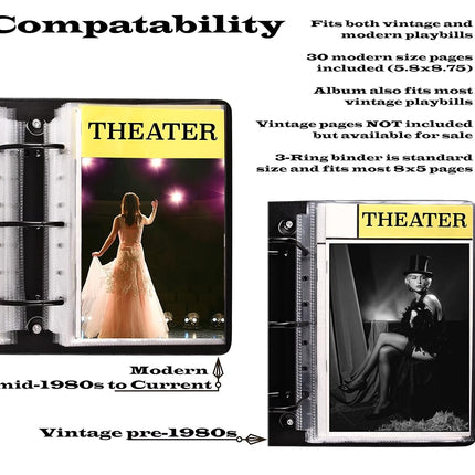 Broadway Play Program and Theater Playbill Binder with 30 Custom Sheet Protectors - PU Leather - Fits Playbills from Mid 1980s to Modern (Black Plain)