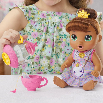 Baby Alive Bubbly Tea Party Sophia Sparkle Doll with Teapot Accessories, Brown Hair, 11 Inches, Toy for 3 Year Old Girls and Boys & Up