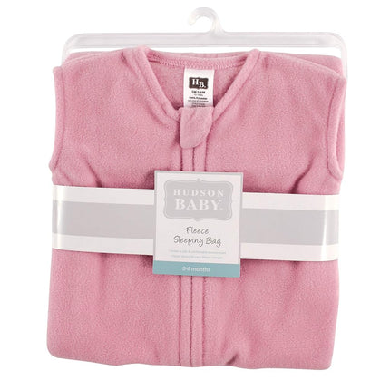 Hudson Baby Unisex BabyPlush Sleeping Bag, Sack, Blanket, Solid Light Pink Fleece, 12-18 Month