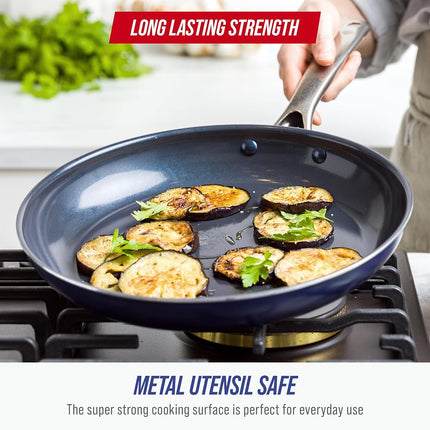 Blue Diamond Cookware Diamond Infused Ceramic Nonstick 30 cm Frying Pan Skillet with Lid, PFAS-Free, Dishwasher Safe, Oven Safe, Blue