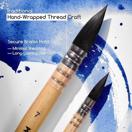 MEEDEN Watercolor Brushes Professional - 9 Pack Synthetic Squirrel Hair Artist Paint Brushes Set with Beech Wood Handle Great for Artists Hobbyists